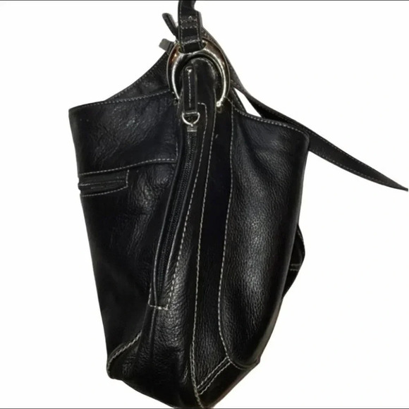 Tignanello black leather‎ purse w/ white stitching - Picture 3 of 7